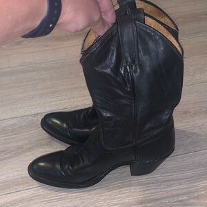 Wrangler Black Leather Cowboy Boots Mid Calf 6.5